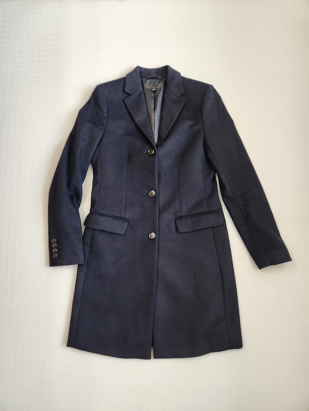 Uniqlo Chester Coat Women's XS Navy Blue Wool Cashmere Classic Formal Knee Long